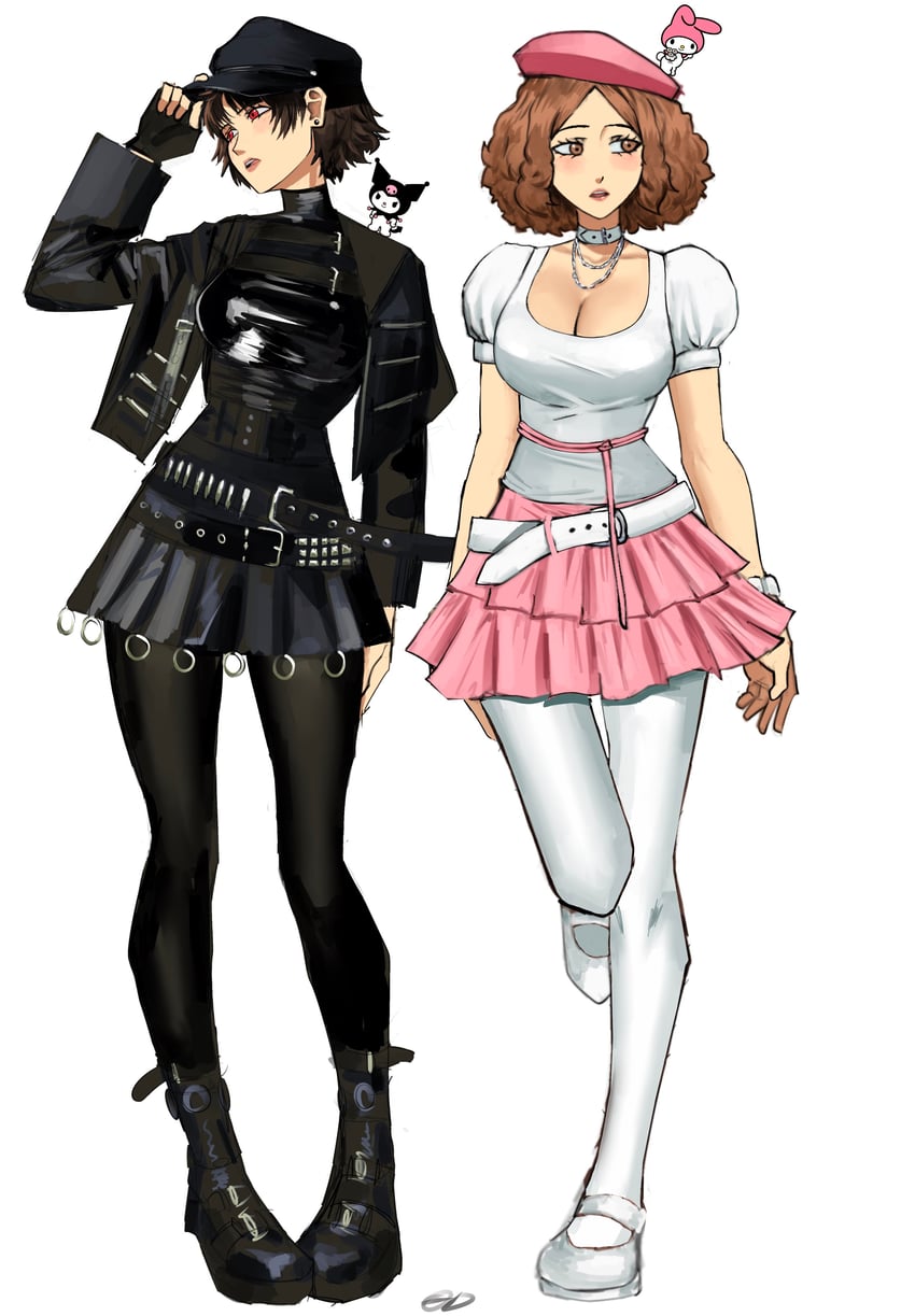 niijima makoto, okumura haru, my melody, and kuromi (persona and 3 more) drawn by chaosoded