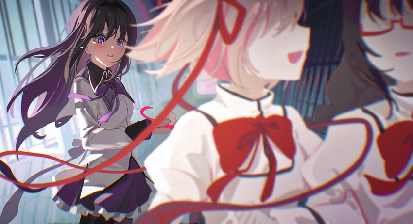 akemi homura and kaname madoka (mahou shoujo madoka magica) drawn by qianyewuli