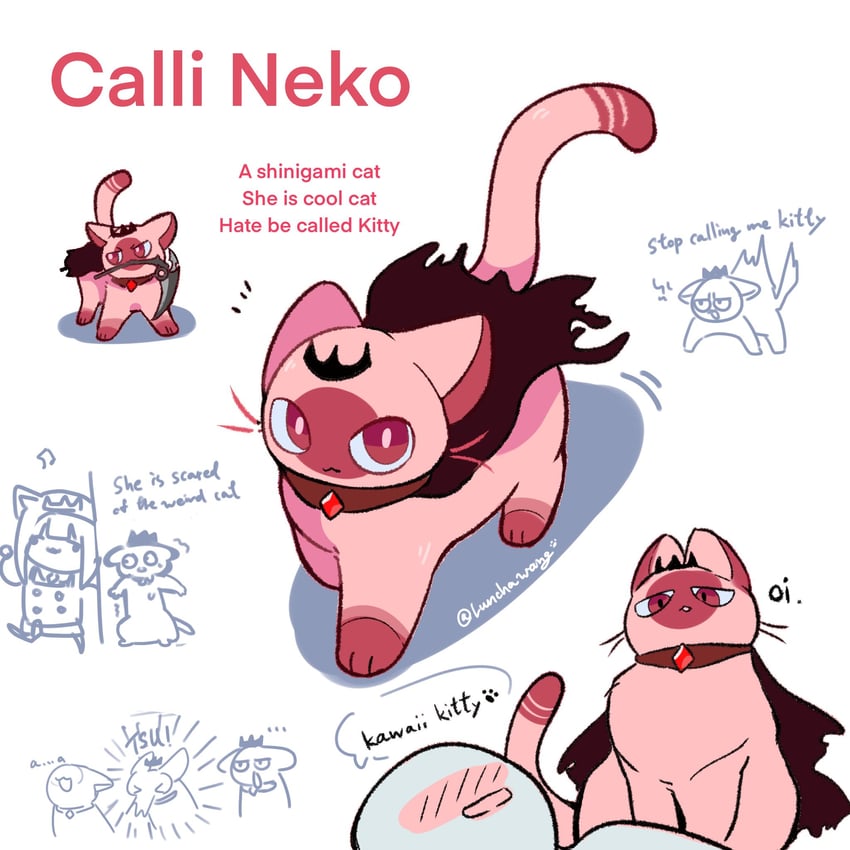 mori calliope and weird cat (hololive and 1 more) drawn by luchawang