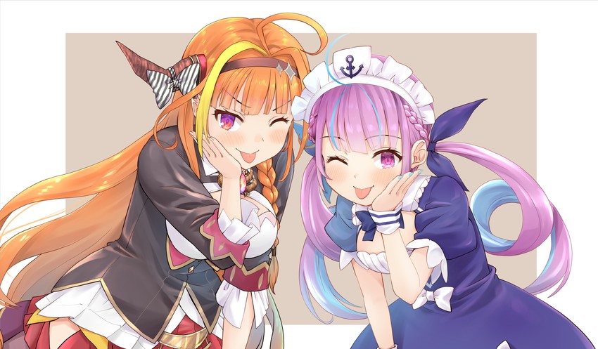 minato aqua and kiryu coco (hololive) drawn by haniwa_(leaf_garden)