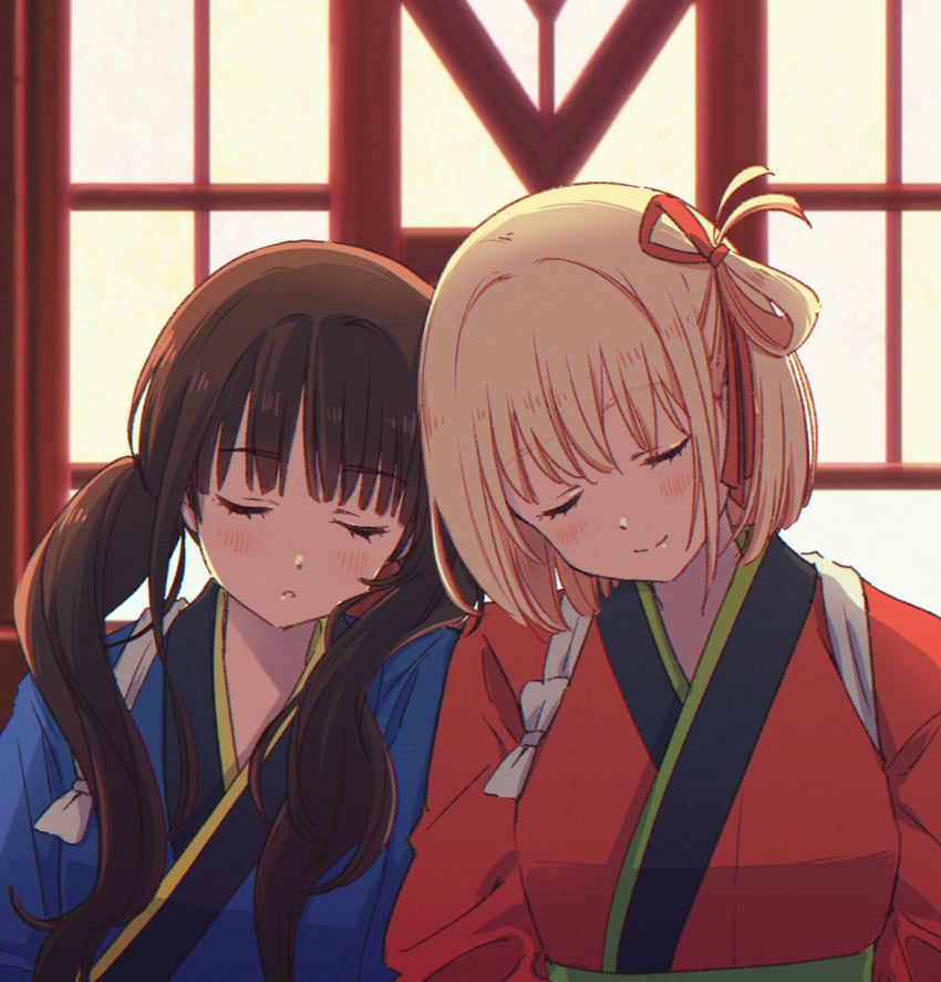 nishikigi chisato and inoue takina (lycoris recoil) drawn by 1kudamo1