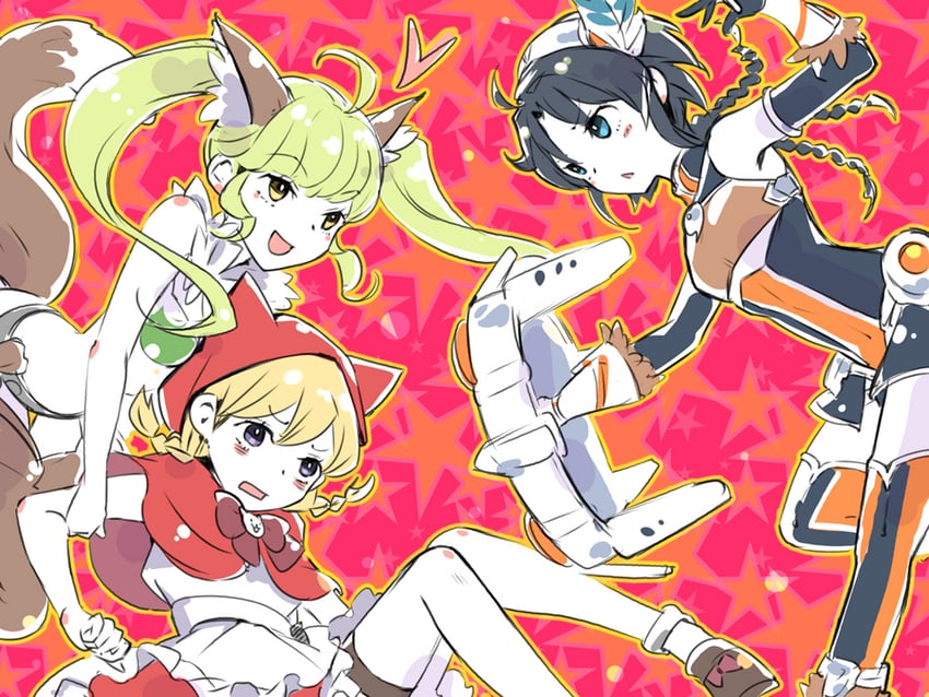 minya, deale, and huntress terun (nyanko daisensou) drawn by elico_nya