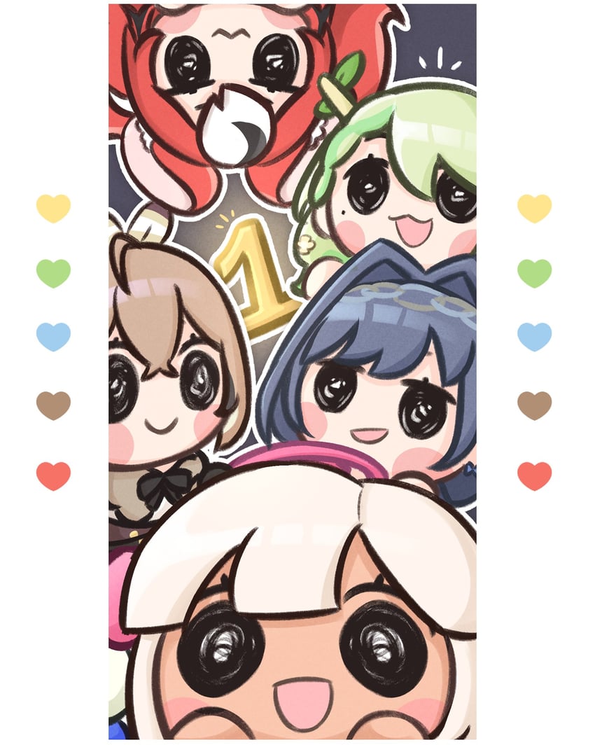 ouro kronii, nanashi mumei, hakos baelz, ceres fauna, tsukumo sana, and 5 more (hololive and 1 more) drawn by moon_ldl