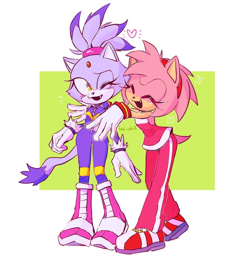 amy rose and blaze the cat (sonic and 2 more) drawn by kai_sh1