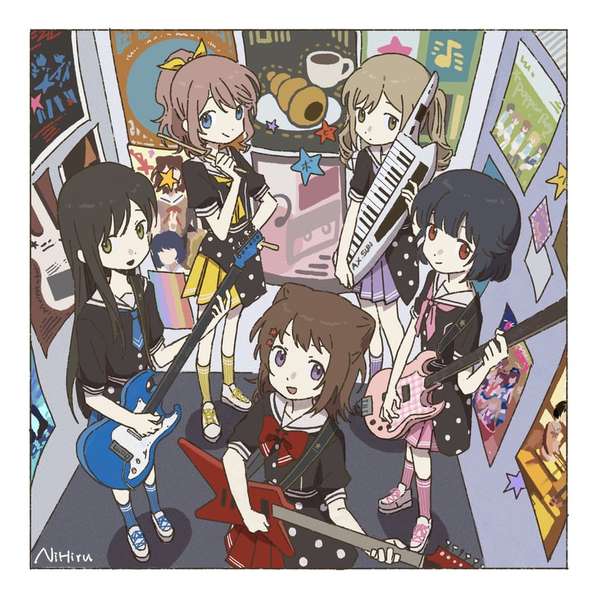 ichigaya arisa, toyama kasumi, hanazono tae, yamabuki saya, and ushigome rimi (bang dream!) drawn by nihiru0513