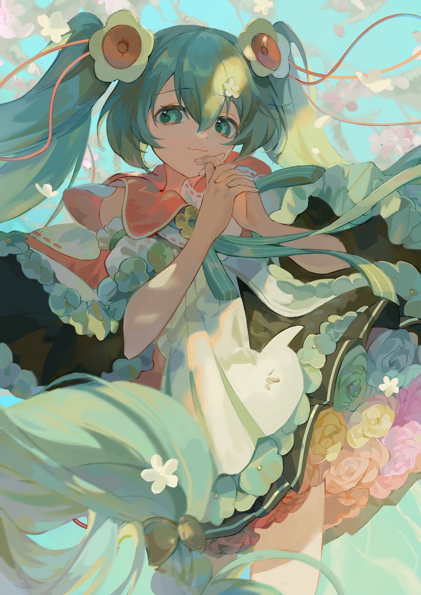hatsune miku and magical mirai miku (vocaloid and 1 more) drawn by hlymoriia