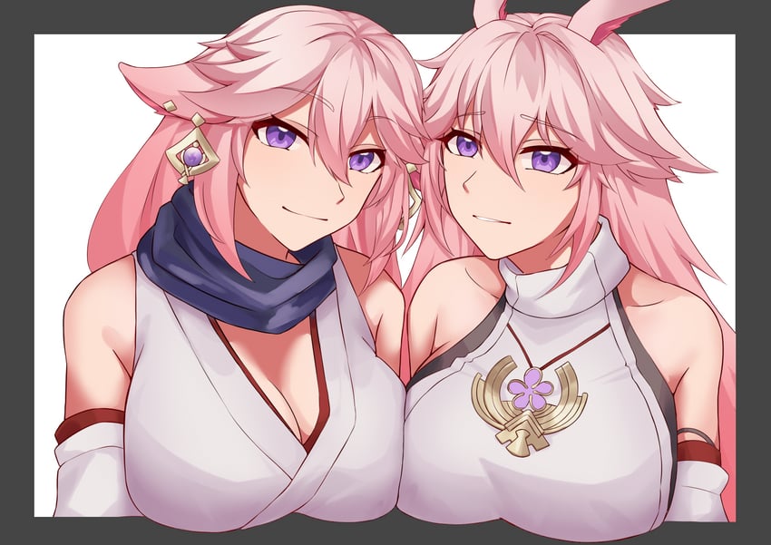 yae miko, yae sakura, and sakura ayane (genshin impact and 3 more) drawn by pyeong_il