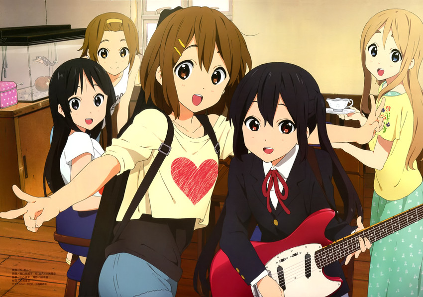 akiyama mio, nakano azusa, hirasawa yui, tainaka ritsu, kotobuki tsumugi, and 1 more (k-on! and 2 more) drawn by horiguchi_yukiko