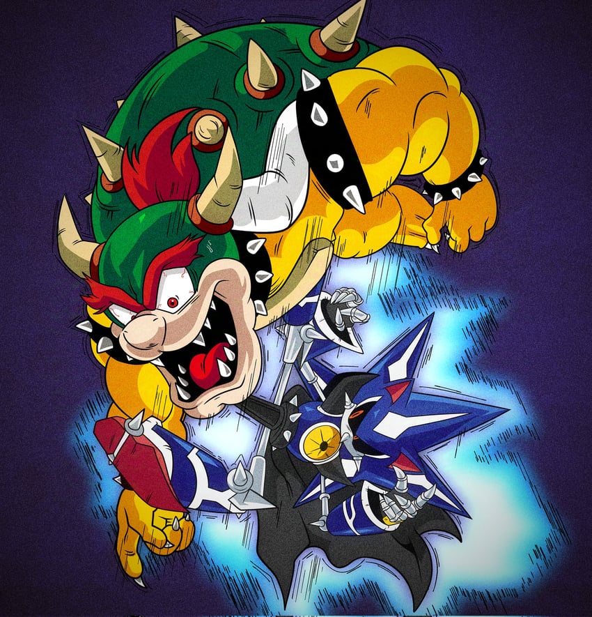 bowser, metal sonic, and neo metal sonic (mario and 4 more) drawn by emerald_zone_(artist)