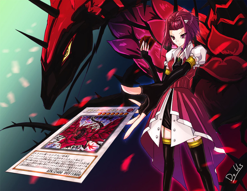 izayoi aki and black rose dragon (yu-gi-oh! and 1 more) drawn by dolls04paradox