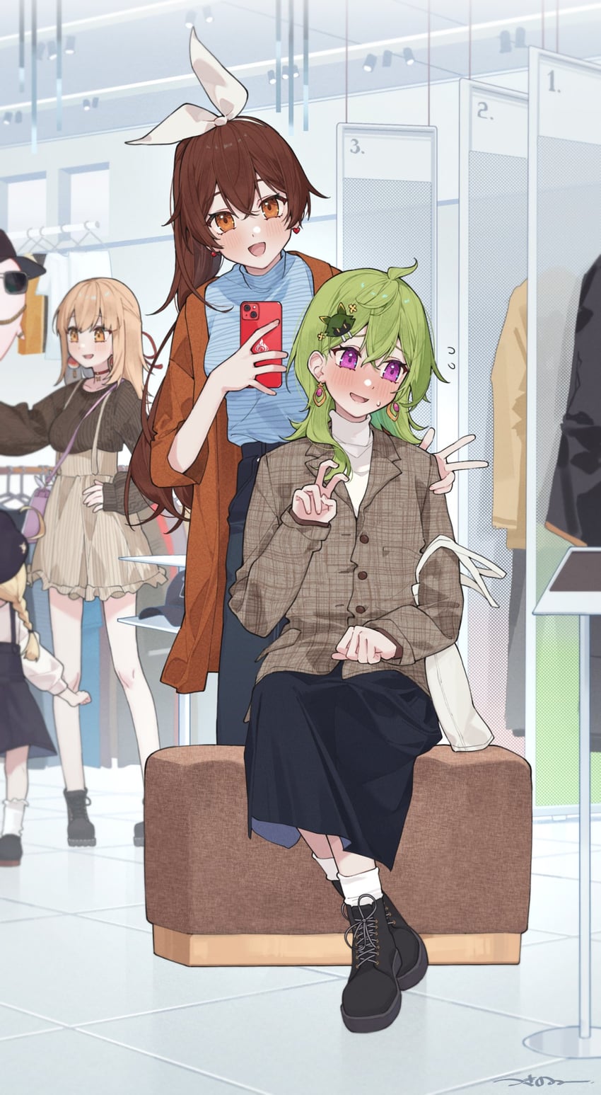klee, boo tao, yoimiya, amber, collei, and 1 more (genshin impact) drawn by tsukino_(nakajimaseiki)
