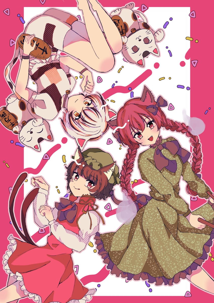 kaenbyou rin, chen, and goutokuji mike (touhou) drawn by 151moneco