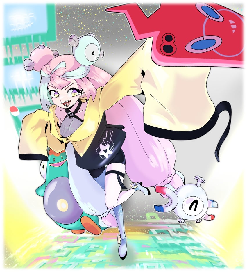 iono, rotom, rotom phone, magnemite, and bellibolt (pokemon and 1 more) drawn by positibe
