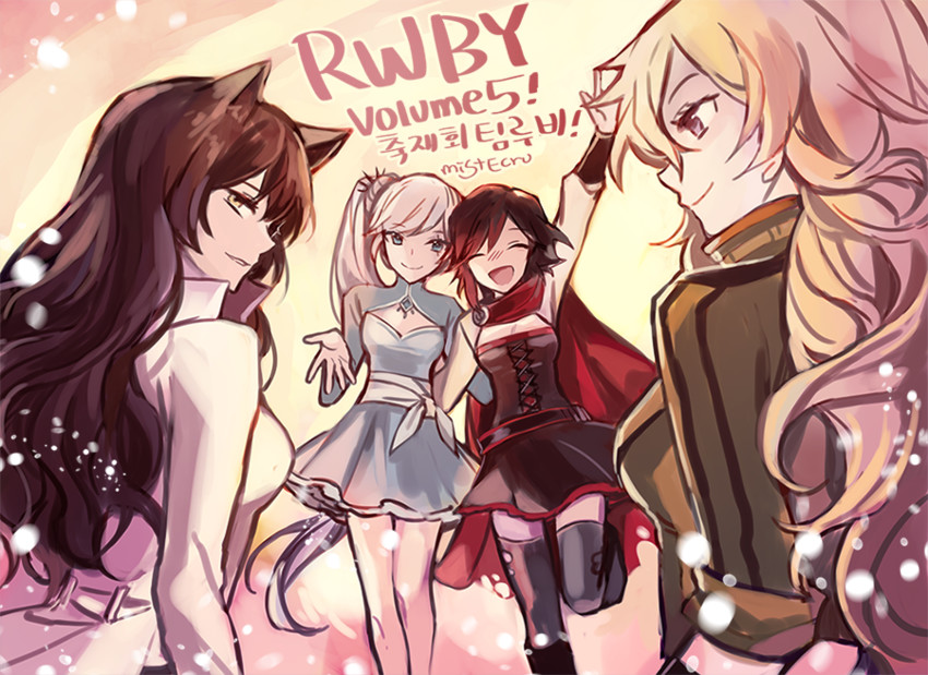 ruby rose, weiss schnee, yang xiao long, and blake belladonna (rwby) drawn by ecru