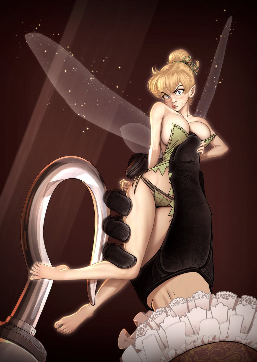 tinker bell and captain hook (walt disney's peter pan) drawn by kusujinn