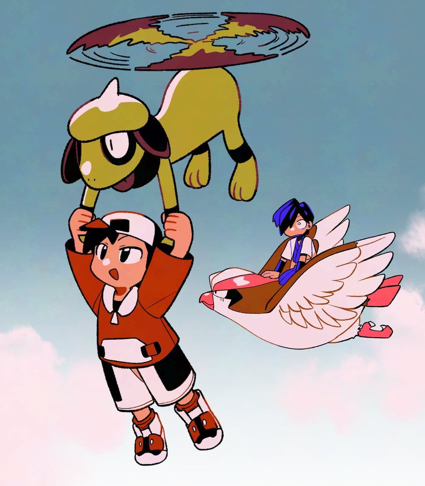 ethan, pidgeot, falkner, and smeargle (pokemon and 1 more) drawn by tyako_089
