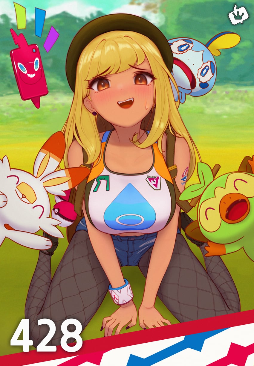gloria, rotom, rotom phone, scorbunny, sobble, and 1 more (pokemon and 1 more) drawn by youngjoo_kjy