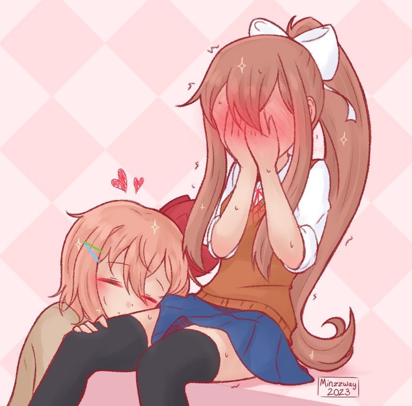 monika and sayori (doki doki literature club) drawn by minzzway