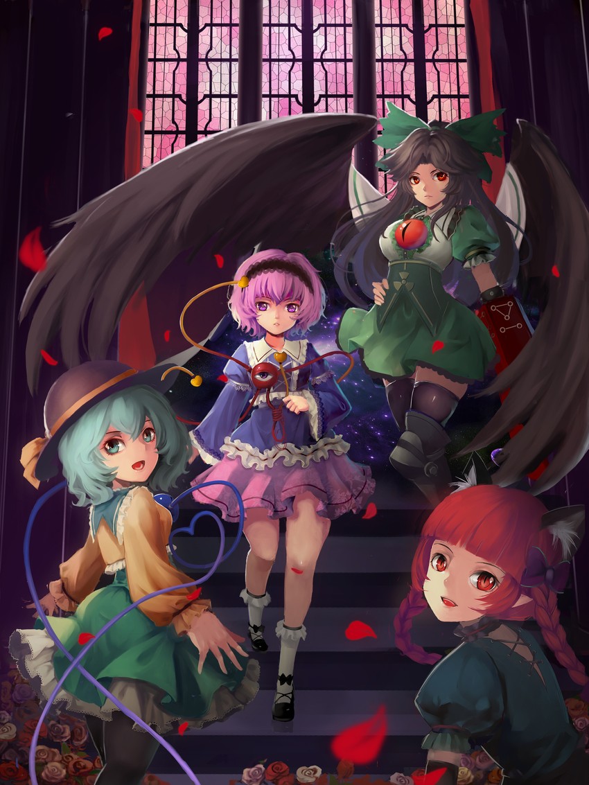 komeiji koishi, komeiji satori, kaenbyou rin, and reiuji utsuho (touhou and 1 more) drawn by zqf