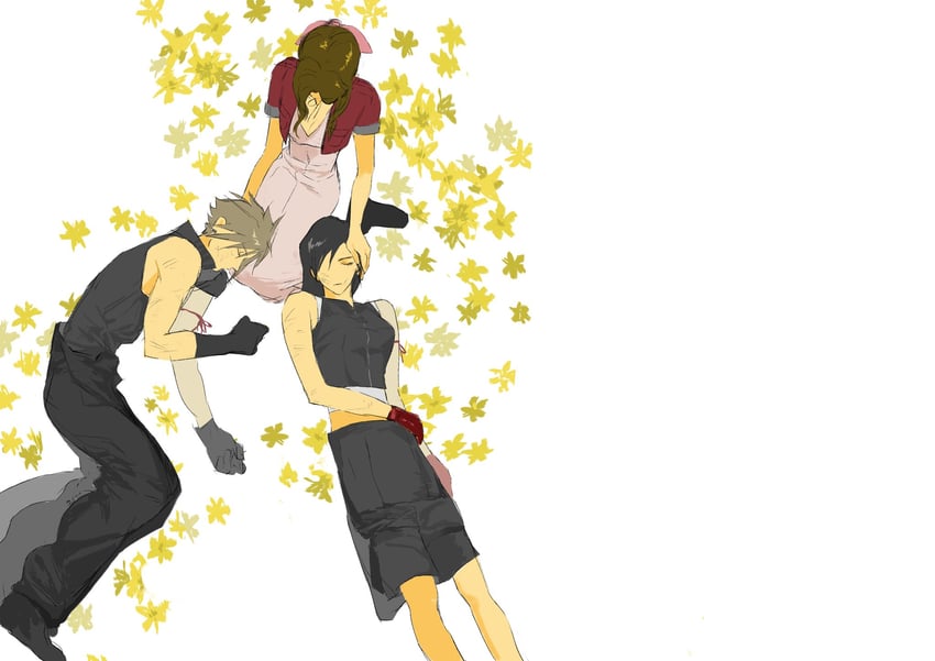 tifa lockhart, cloud strife, and aerith gainsborough (final fantasy and 2 more) drawn by junline1260162
