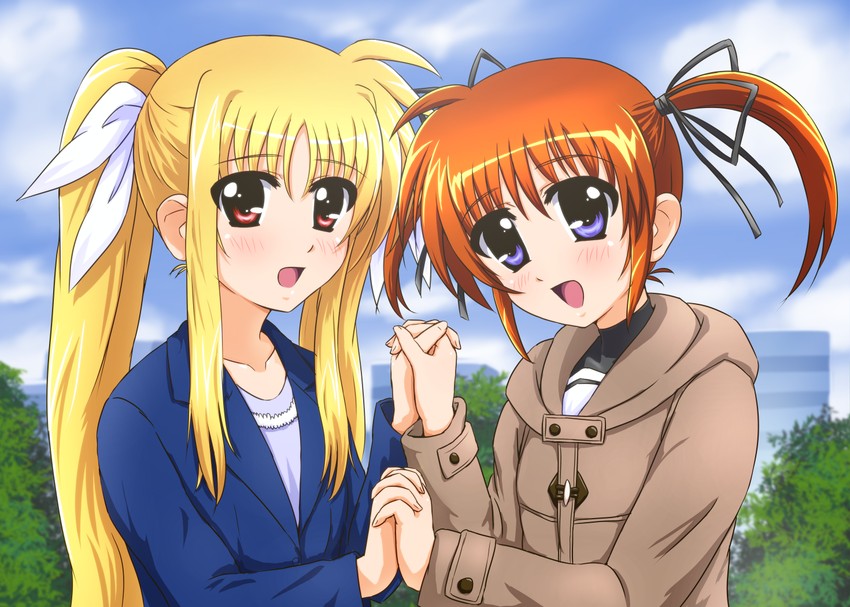 fate testarossa and takamachi nanoha (lyrical nanoha and 1 more) drawn by diesel-turbo