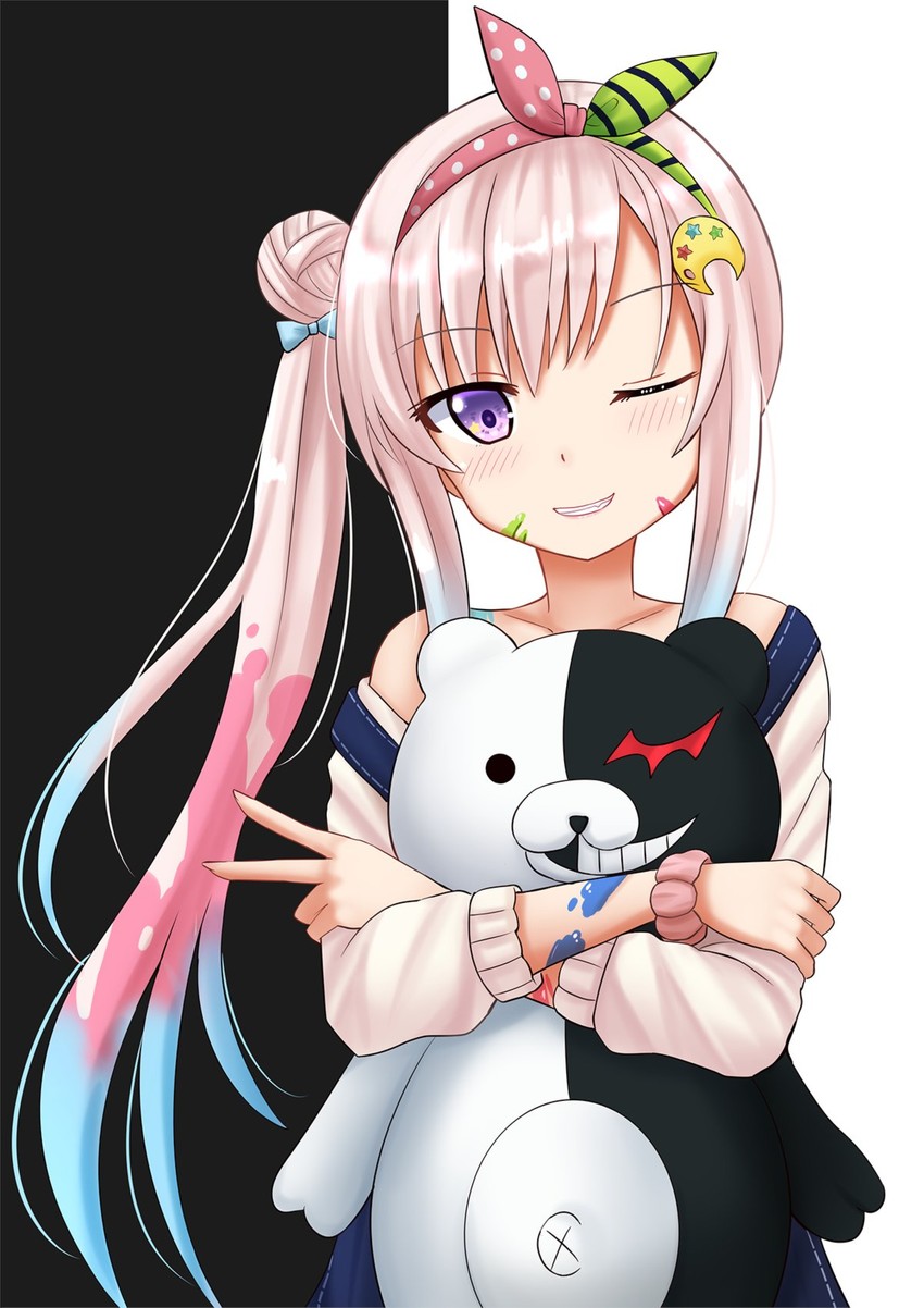 monokuma and airani iofifteen (hololive and 2 more) drawn by kazenokaze