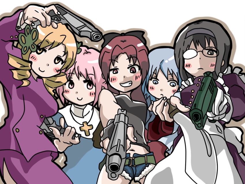 akemi homura, kaname madoka, miki sayaka, sakura kyoko, tomoe mami, and 5 more (mahou shoujo madoka magica and 1 more) drawn by hoshino.