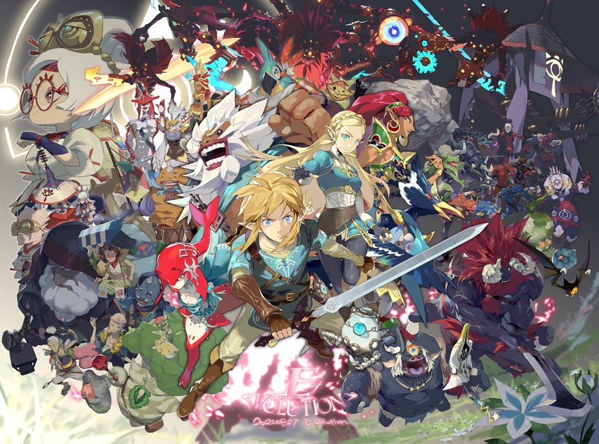 link, princess zelda, purah, mipha, sidon, and 31 more (the legend of zelda and 2 more) drawn by e_volution