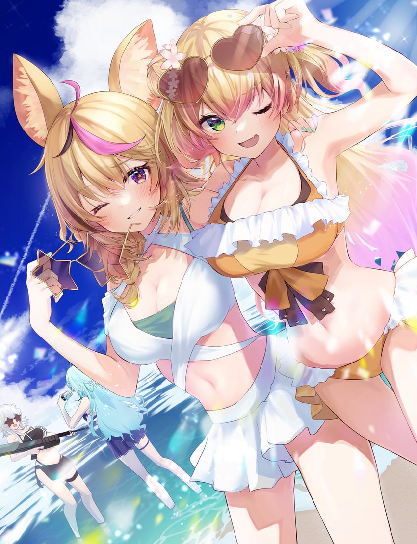 yukihana lamy, shishiro botan, omaru polka, and momosuzu nene (hololive) drawn by setokane