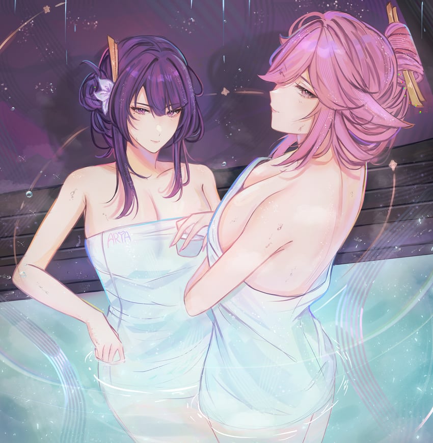 raiden shogun and yae miko (genshin impact) drawn by a_r_i_a