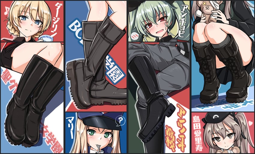 darjeeling, anchovy, shimada arisu, and marie (girls und panzer) drawn by isofude