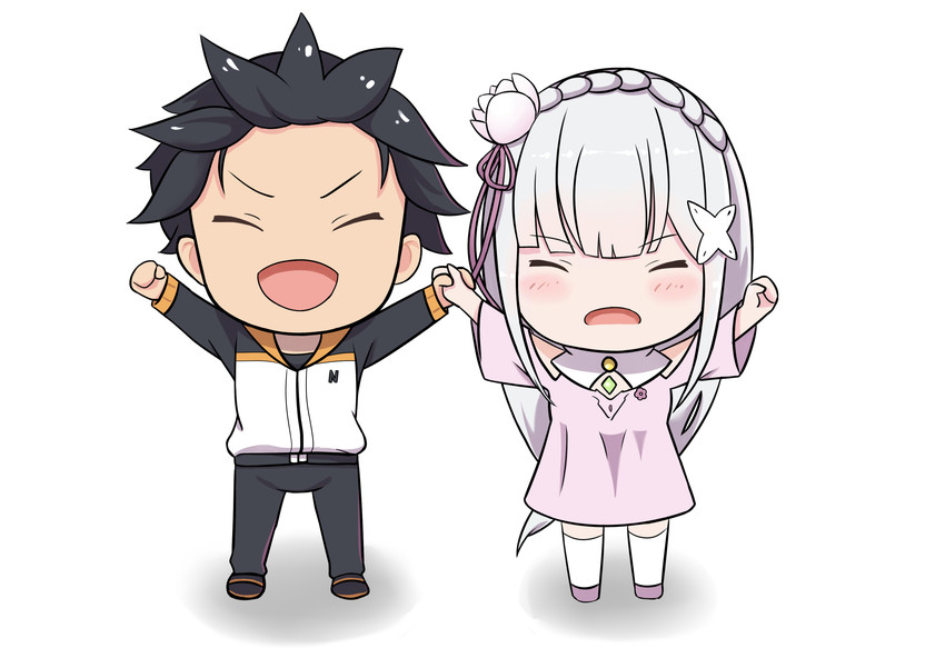 emilia and natsuki subaru (re:zero kara hajimeru isekai seikatsu) drawn by yukiyaii