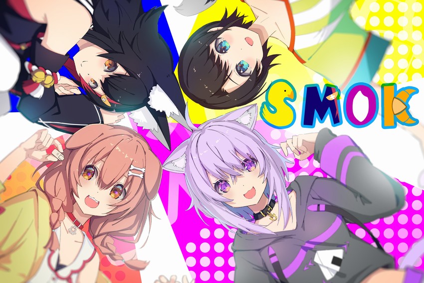 nekomata okayu, ookami mio, oozora subaru, and inugami korone (hololive) drawn by harada_isuka