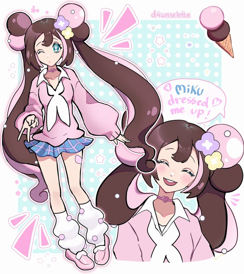hatsune miku, rosa, and fairy miku (pokemon and 3 more) drawn by d4wnselette