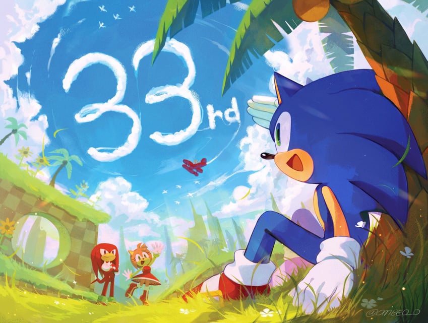 sonic the hedgehog, amy rose, tails, and knuckles the echidna (sonic and 2 more) drawn by ombeo_o