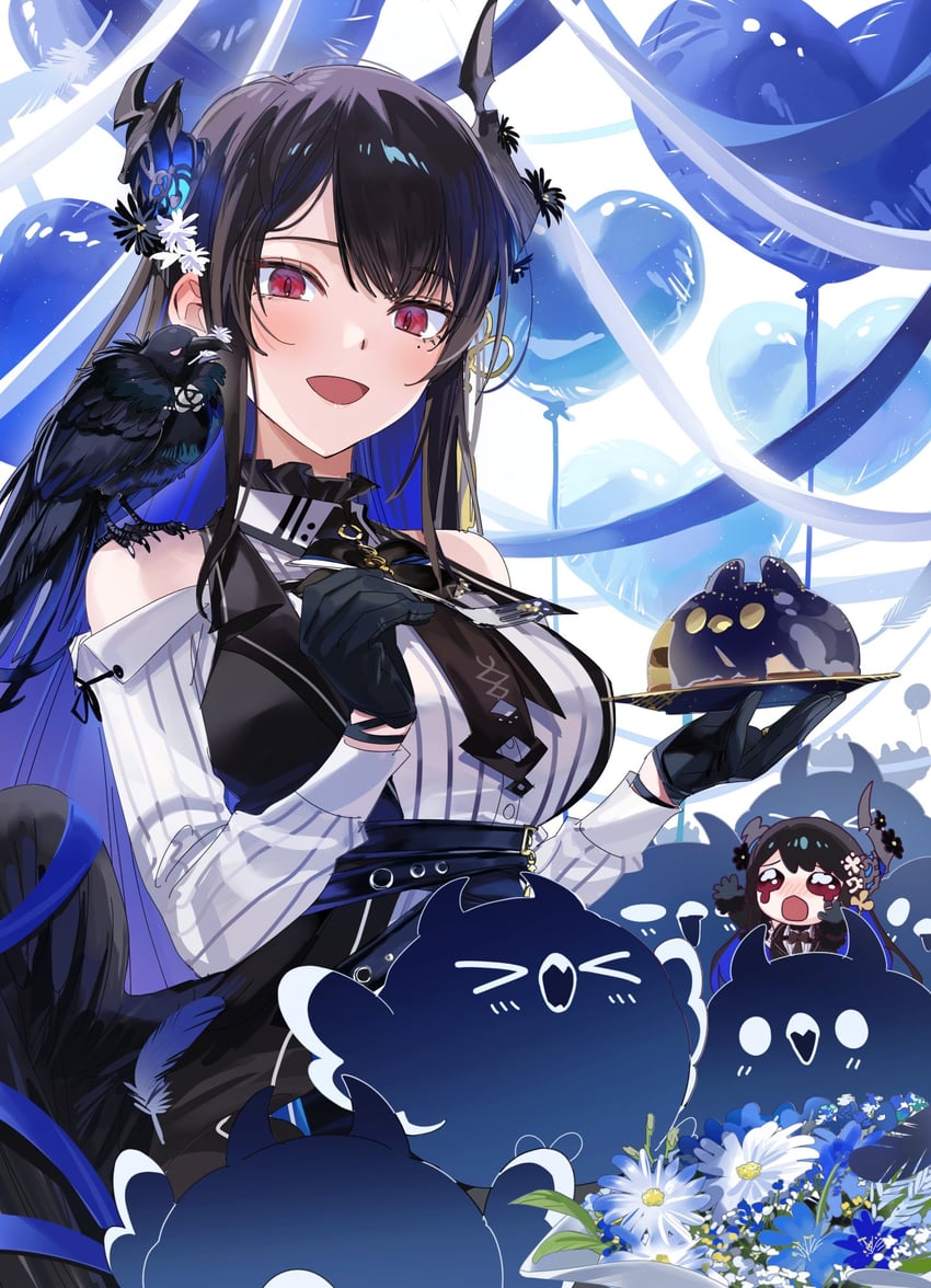 nerissa ravencroft, jailbird, and shadow (hololive and 1 more) drawn by yomosaka