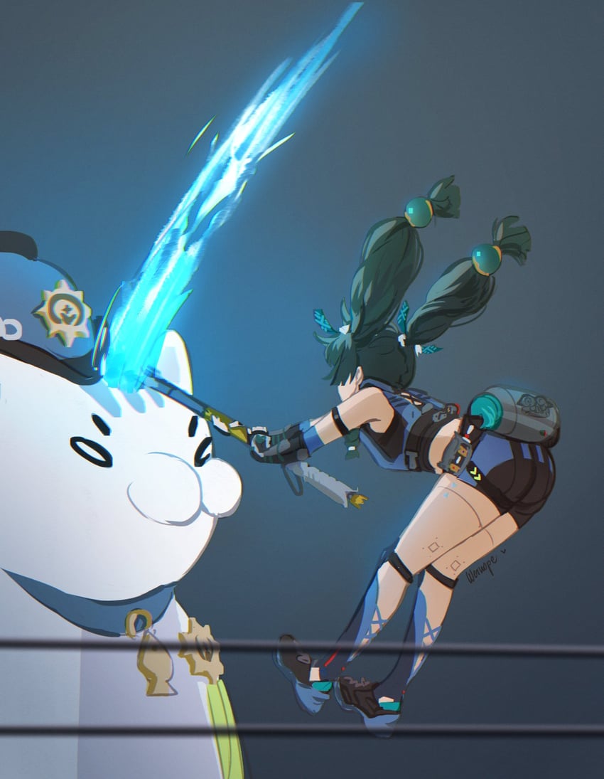qingyi and officer mewmew (zenless zone zero and 1 more) drawn by wernope