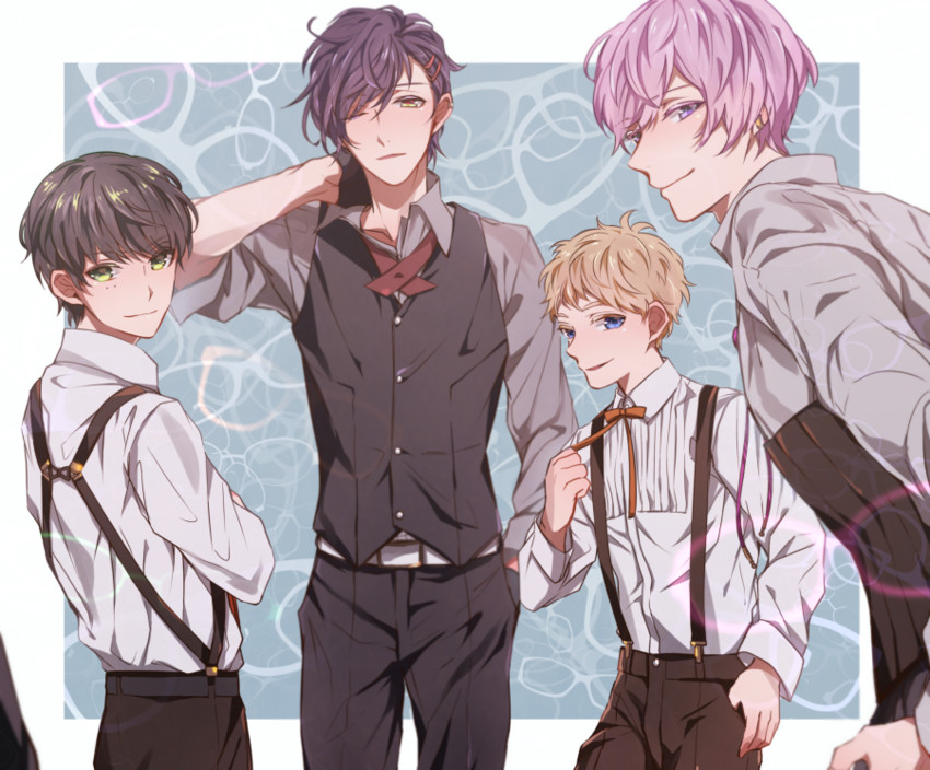 hakata toushirou, akashi kuniyuki, kikkou sadamune, and kotegiri gou (touken ranbu) drawn by hamo_ei
