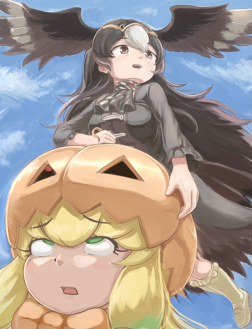 striated caracara and jack-o'-lantern (kemono friends) drawn by okyao
