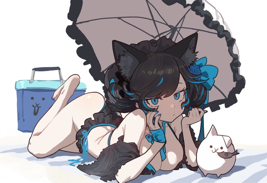 cat and dark lunacia (nyanko daisensou) drawn by ebora