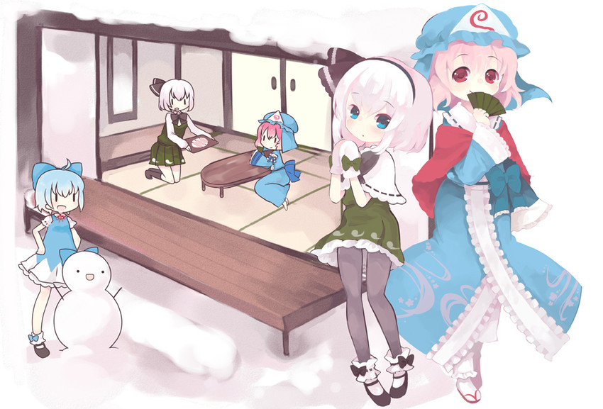 konpaku youmu, cirno, and saigyouji yuyuko (touhou) drawn by konatsu_miyu