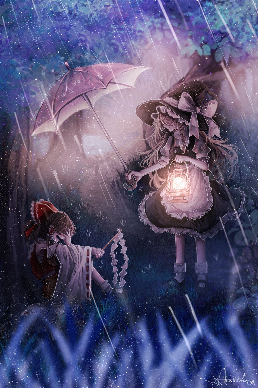hakurei reimu and kirisame marisa (touhou) drawn by annin_cha