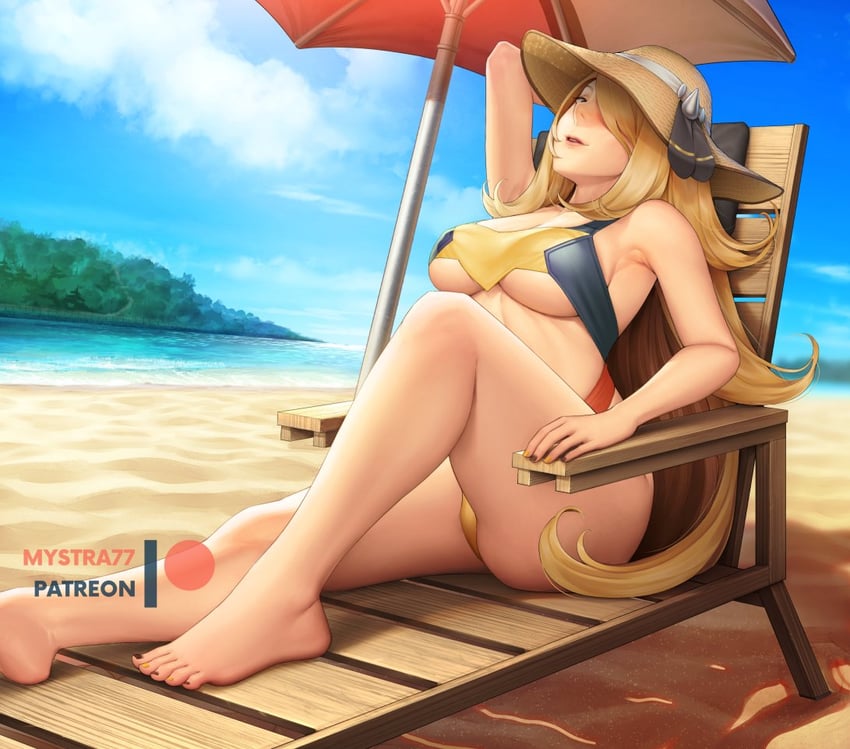 cynthia and garchomp (pokemon and 1 more) drawn by mystra77