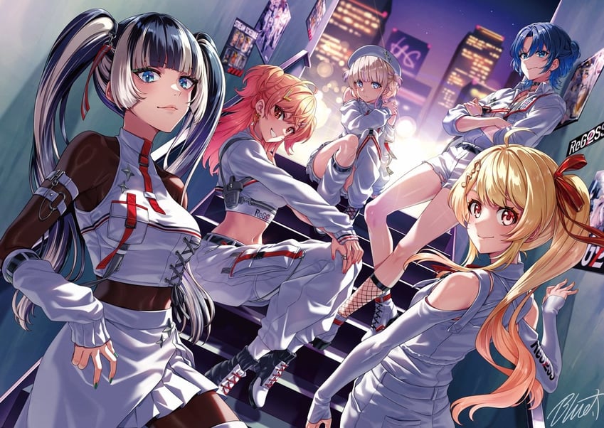ichijou ririka, juufuutei raden, otonose kanade, hiodoshi ao, and todoroki hajime (hololive and 1 more) drawn by buru-dai