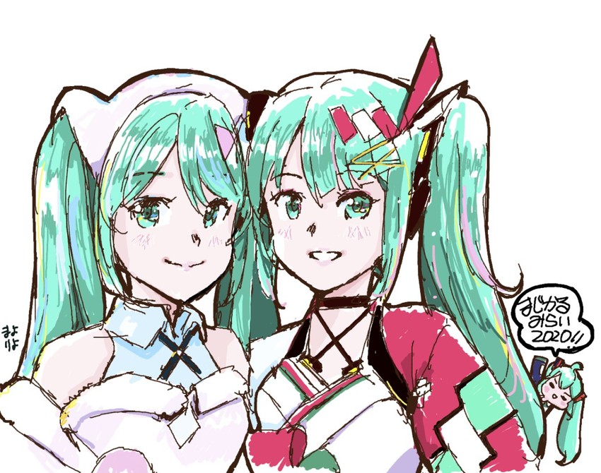 hatsune miku and chibi miku (vocaloid) drawn by mayo_riyo
