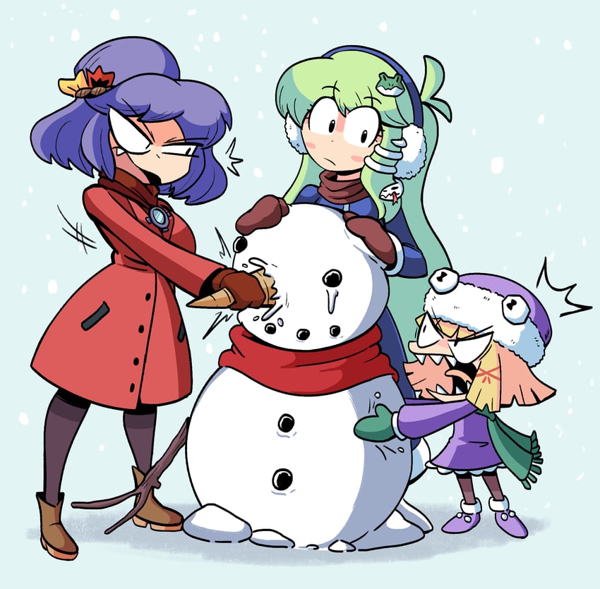 kochiya sanae, moriya suwako, and yasaka kanako (touhou) drawn by kevin_arthur
