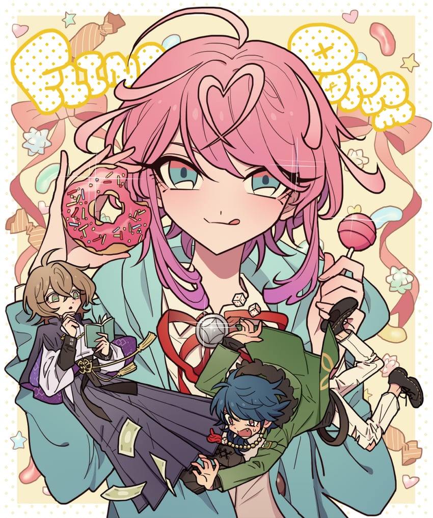 amemura ramuda, arisugawa dice, and yumeno gentaro (hypnosis mic) drawn by meremero