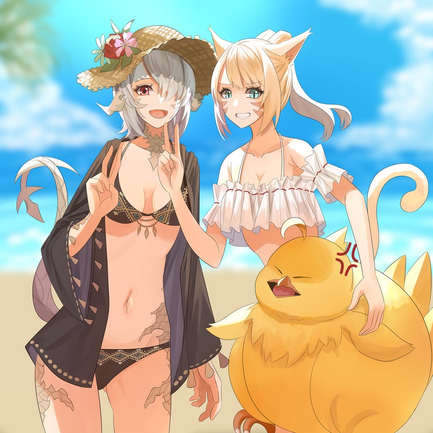warrior of light and fat chocobo (original and 2 more) drawn by ojiki