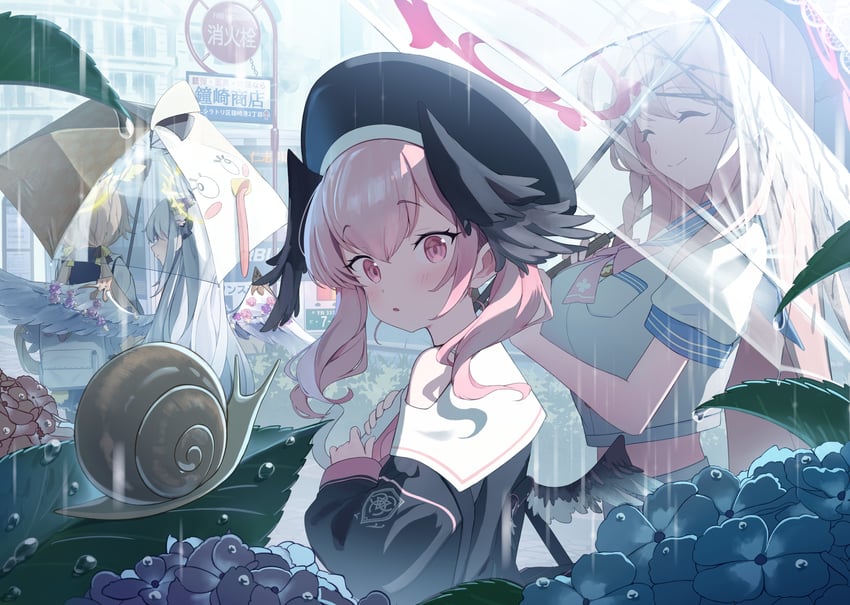 koharu, hanako, hifumi, azusa, and peroro (blue archive) drawn by higashigure