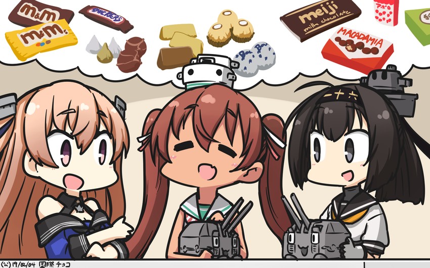 akizuki, libeccio, johnston, and chou-10cm-hou-chan (kantai collection and 1 more) drawn by hamu_koutarou